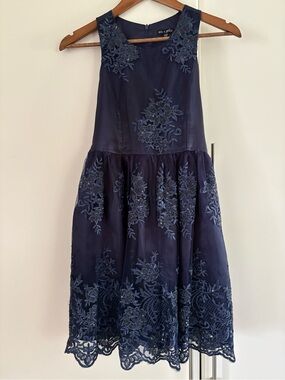ava & yelly Navy Floral Lace Embroidered Girls' Dress size 14